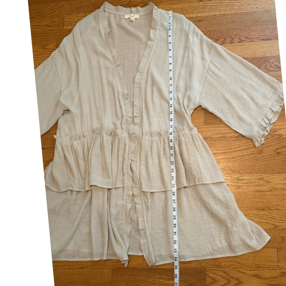 Easel Los Angeles Tan Beige Ruffle Tiered Tencel Cardigan Open Front ET3297 L